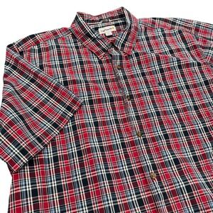 Carhartt Mens Shirt 2XL Red Blue Plaid Short Sleeve Relaxed Fit Button Up Casual